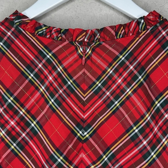 Vineyard Vines Tartan Plaid Ruffle Sleeve Tiered Holiday Red Green Dress Size 14 - Picture 5 of 12